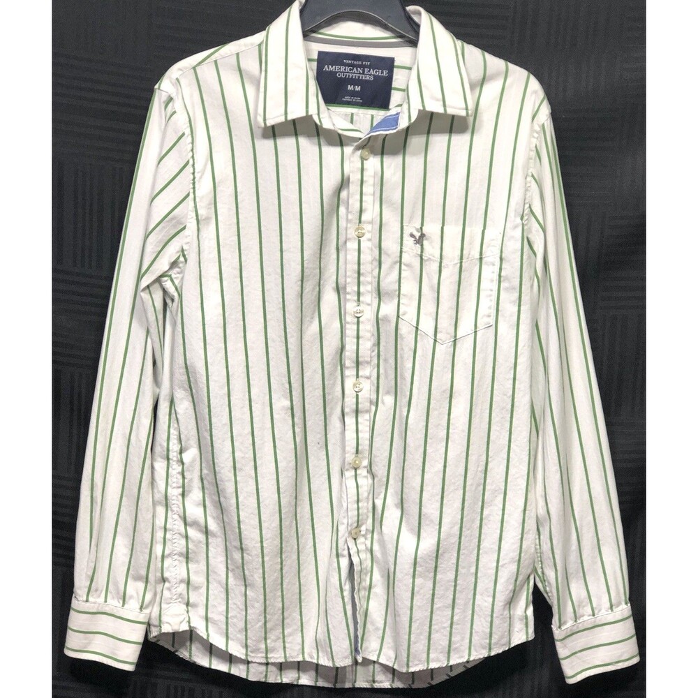 Outfitters Oxford Button up Shirt M Wht Green Stripe Office Career capsule